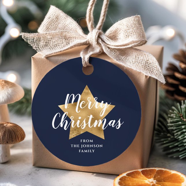 Festive Navy Blue Star God jul Gåvor Etiketter (Festive Navy Blue Star Merry Christmas Favor Tags)