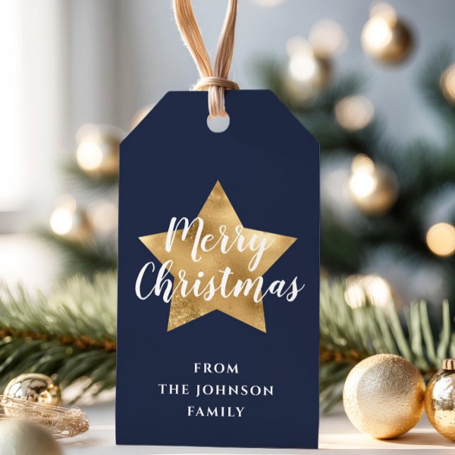 Festive Navy Blue Star God jul Presentetikett (Festive Navy Blue Star Merry Christmas Gift Tags)