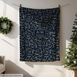Festive navy och guld filtar, julbrev fleecefilt