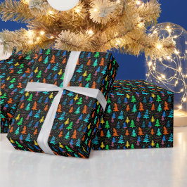 Festive Neon Black Blue Julgranar Mönster Presentpapper