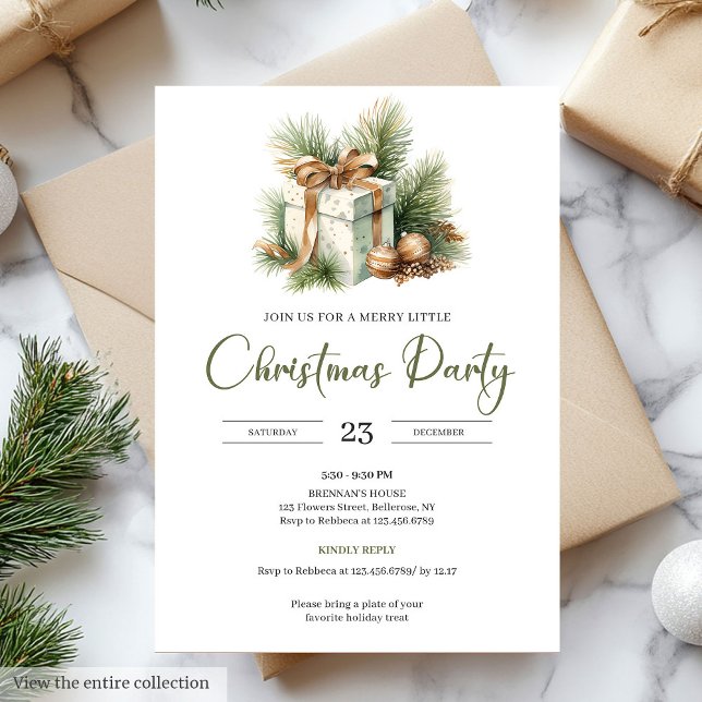 Festive Neutral Sage Scandinavian Christmas Party Inbjudningar (Festive Neutral Olive Scandinavian Christmas Party)