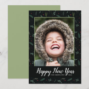 Festive New Year Löv Berries Photo Card Julkort