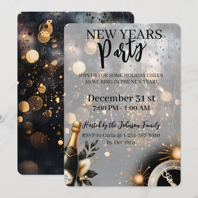 Festive New Year's Party Invitation Julkort (Fram/baksida)