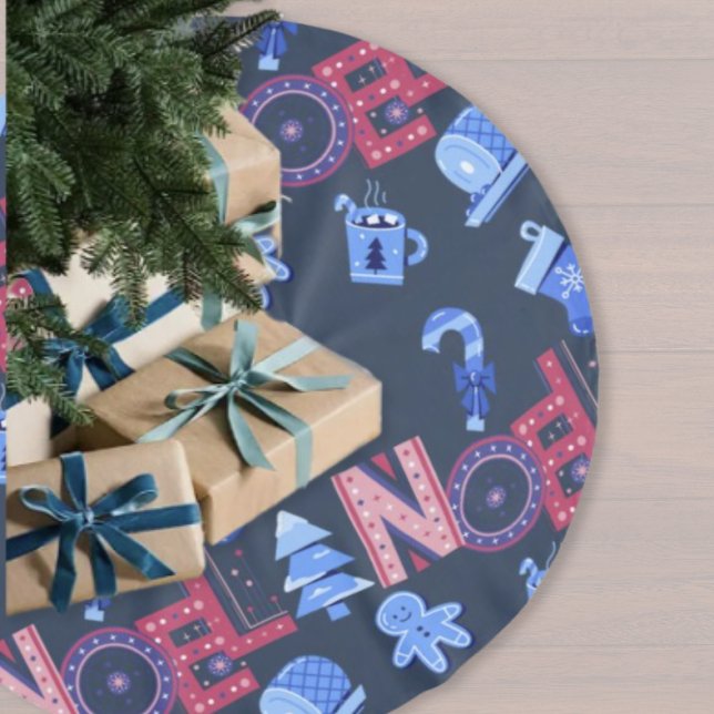 Festive Noel Lettering Blue Red jul Julgransmatta Borstad Polyester (Skapare uppladdad)