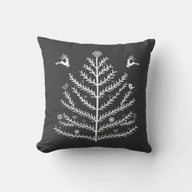 Festive Nordic Julgran Hjort Grått White Kudde (Framsida)