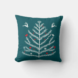 Festive Nordic Julgran Hjort Teal Blue Kudde