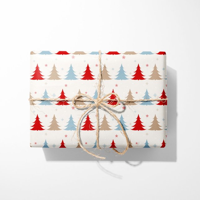 Festive Nordic Julgranar - Red, Blue & Beige Presentpapper (Skapare uppladdad)