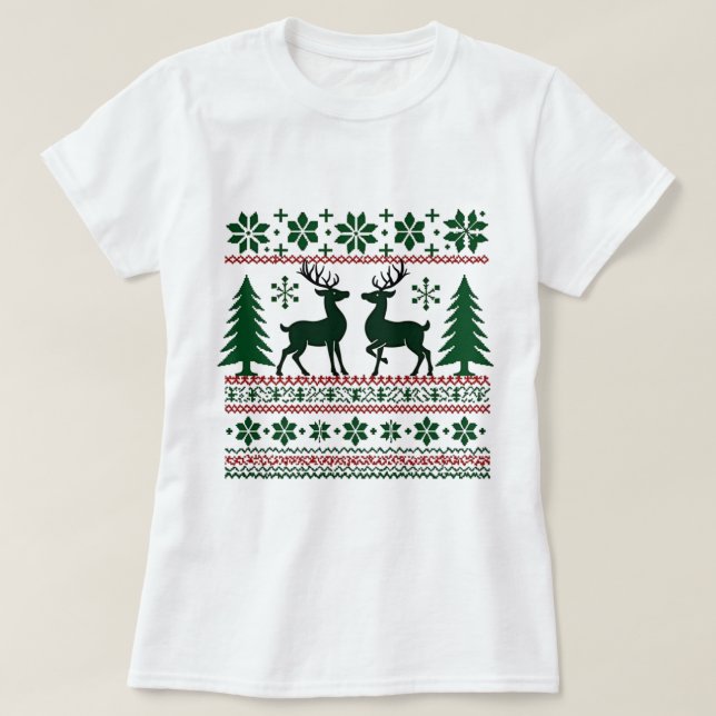 Festive Nordic Reindeer Mönster Kvinnors Christma T Shirt (Design framsida)