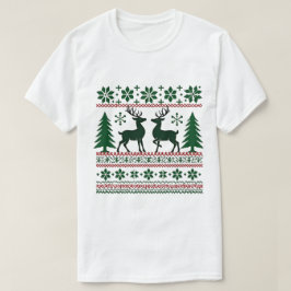 Festive Nordic Reindeer Pattern Men's Christmas T Shirt