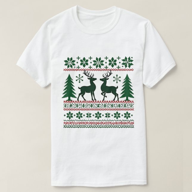 Festive Nordic Reindeer Pattern Men's Christmas  T Shirt (Design framsida)