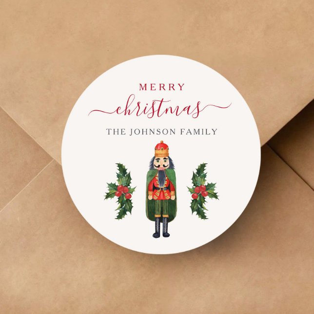 Festive Nutcracker God jul Runt Klistermärke (Festive Nutcracker Merry Christmas Classic Round Sticker)