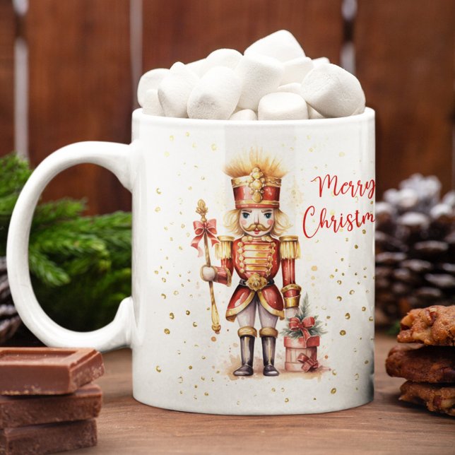 Festive Nutcracker God jul Två-Tonad Mugg (Festive Nutcracker Merry Christmas Two-Tone Coffee Mug)