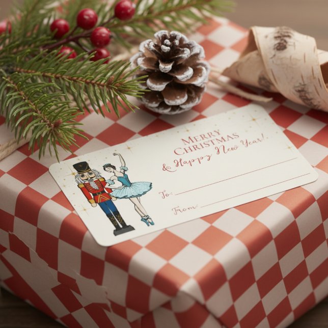 Festive Nutcracker Merry Christmas To From Labels Adressetikett (Chic Festive Nutcracker Ballet Merry Christmas To From Gifting Stickers. Nutcracker & Ballerina )