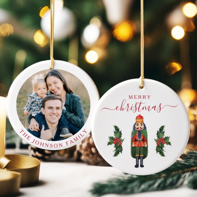 Festive Nutcracker Photo jul Julgransprydnad Keramik (Festive Nutcracker Photo Christmas Ceramic Ornament)
