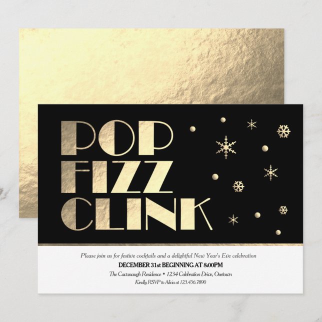 Festive Nyårsafton Cocktail Party Inbjudningar (Fram/baksida)