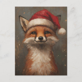 Festive och Cute God Jul Fox i Santa Hat Vykort