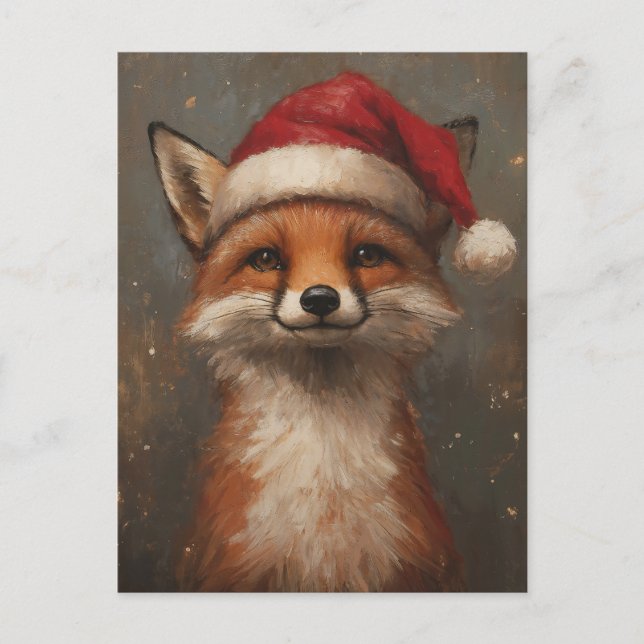 Festive och Cute God Jul Fox i Santa Hat Vykort (Framsida)