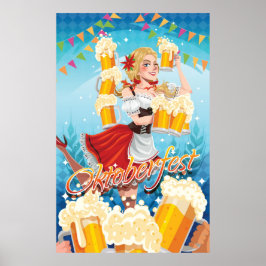 Festive Oktoberfest Maid in Red med Öl Poster