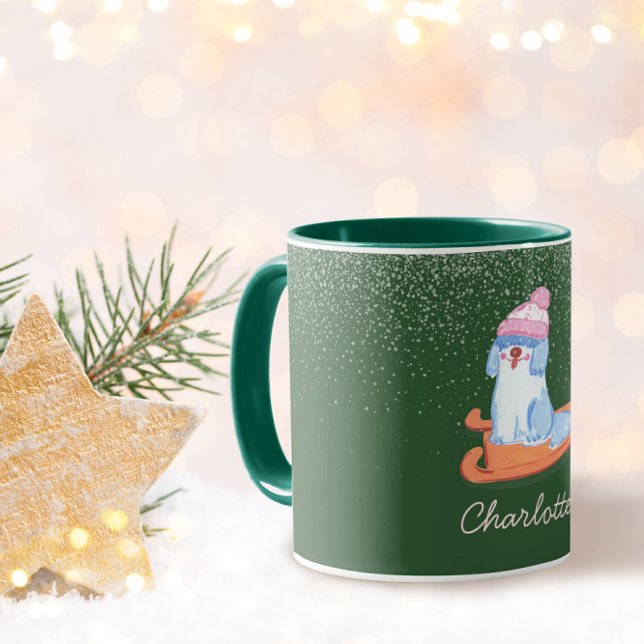 Festive Old English Sheepdog Name Christmas Green Mugg (Skapare uppladdad)