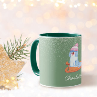 Festive Old English Sheepdog Name Pistachio Green Mugg