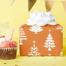 Festive Orange and White Christmas Tree Pattern Presentpapper