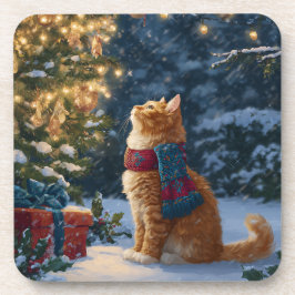 Festive Orange Cat Hard Plastic Coaster Set Underlägg