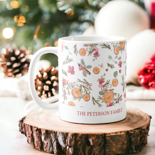 Festive Orange Gräs blommigt Watercolor Helgdag Kaffemugg (Festive Orange Pine floral Watercolor Holiday Coffee Mug)
