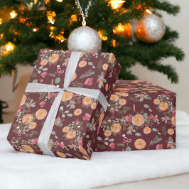 Festive Orange Gräs blommigt Watercolor Helgdag re Presentpapper