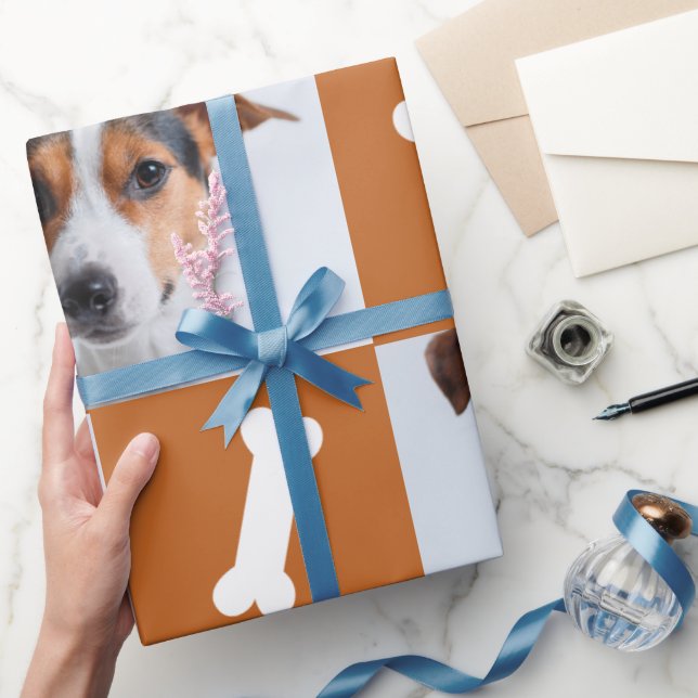 Festive Orange Hund Bones Photo Collage jul Presentpapper (Gifting)