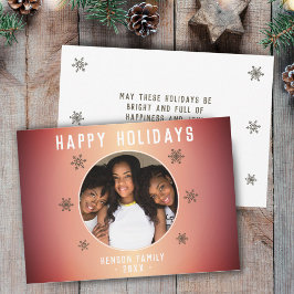 Festive Orange Metallic Snowflake Photo jul Julkort