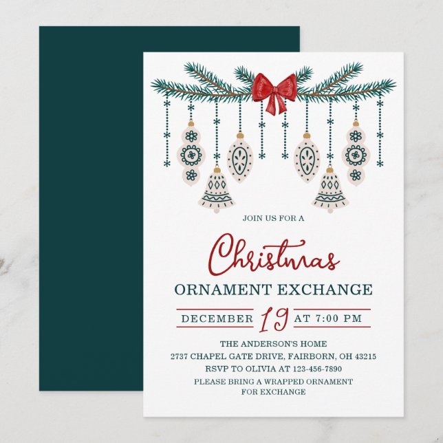 Festive Ornament Exchange Christmas Party Inbjudningar (Fram/baksida)