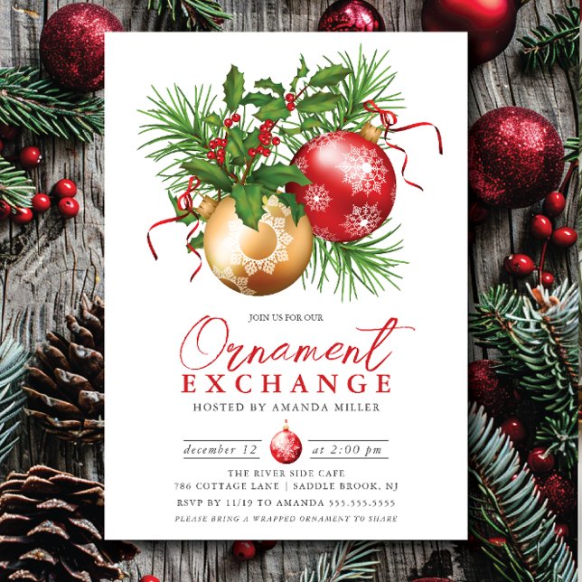 Festive Ornament Exchange-jul Inbjudningar (Skapare uppladdad)