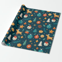 Festive Ornaments and Reindeer Pattern Presentpapper