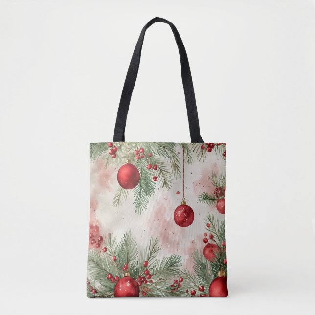 Festive Ornaments vattenfärg Tote Bag Tygkasse (Framsida)