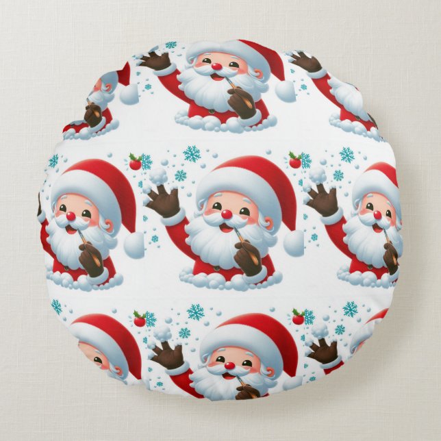 Festive Outdoor Santa Round Pillow Rund Kudde (Framsidan)