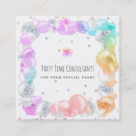*~* Festive Party Balloons Rainbow Event Planner   Fyrkantigt Visitkort
