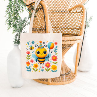 Festive Party Bee Tote Bag Tygkasse