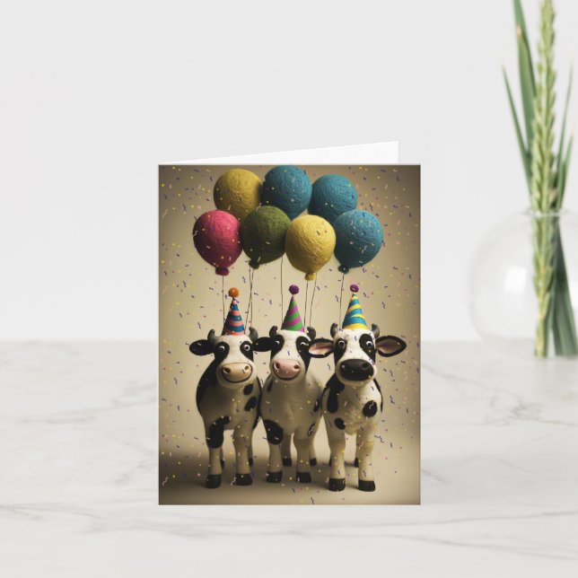 Festive Party Cows Birthday Card Kort (Framsida)