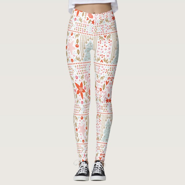 Festive Pastel God jul Helgdag Leggings (Framsida)