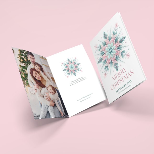 Festive Pastel Mint & Rosa God Jul Snowflake Kort (Skapare uppladdad)