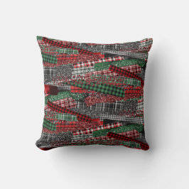 Festive Patchwork Plaid & Glitter Holiday Accent Kudde