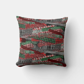 Festive Patchwork Plaid & Glitter Holiday Accent Kudde