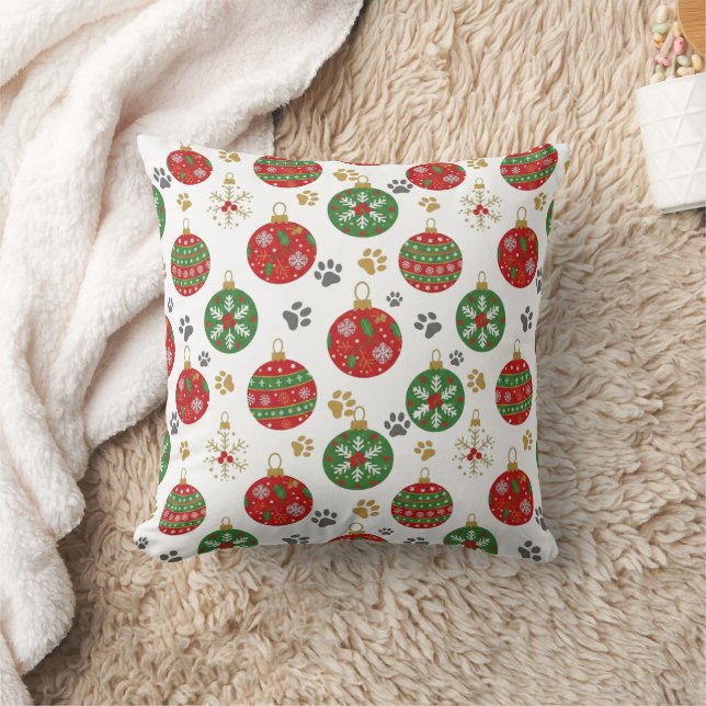 Festive Paw Print Christmas Ornament Pillow Kudde (Filt)