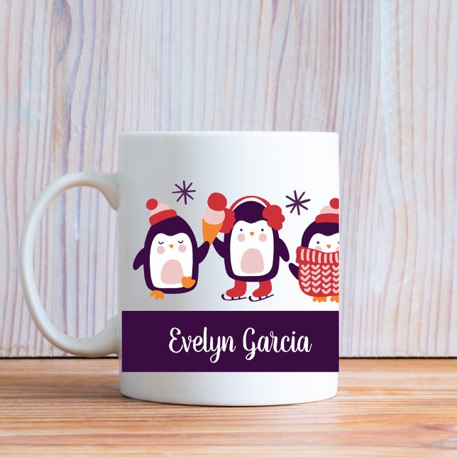 Festive Penguin Custom Name Helgdag Gift Jul Kaffemugg (Skapare uppladdad)