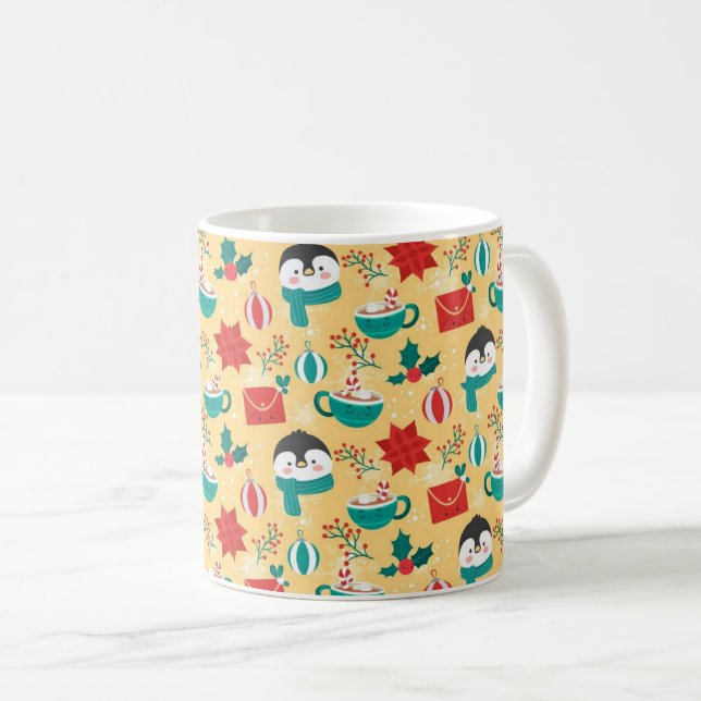 "Festive Penguin Helgdag Mönster" Kaffemugg (Framsida höger)