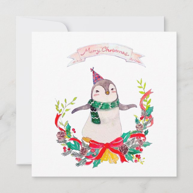 Festive Penguin-julfransandning Julkort (Framsida)