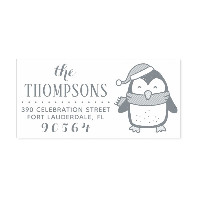 Festive Penguin Modern Juldag Returadress Självfärgande Stämpel (Design)