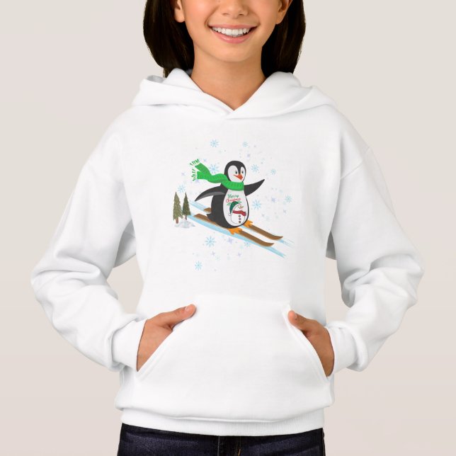 Festive Penguin on Skis - God jul Roligt T Shirt (Framsida)