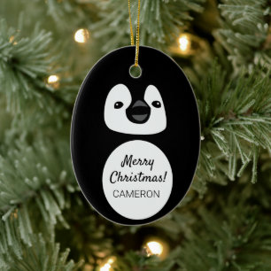 Festive Penguin Pal: Personlig Oval Jul O Julgransprydnad Keramik