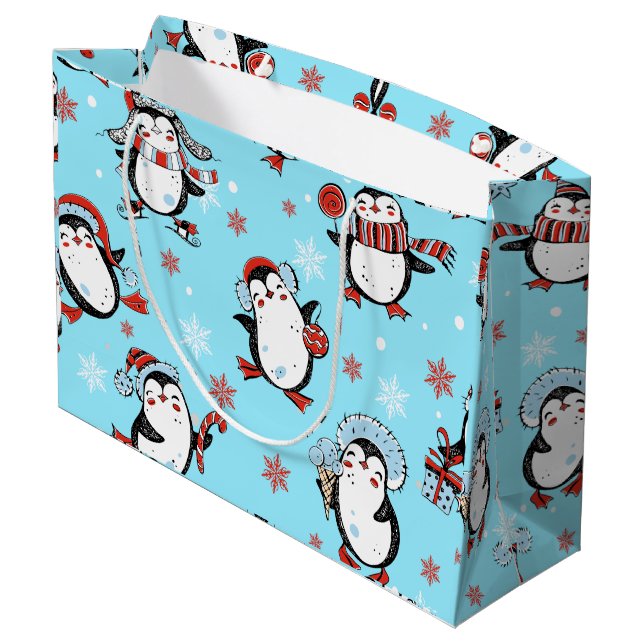 Festive Penguins Large Gift Bag (Baksidan Vinklad)